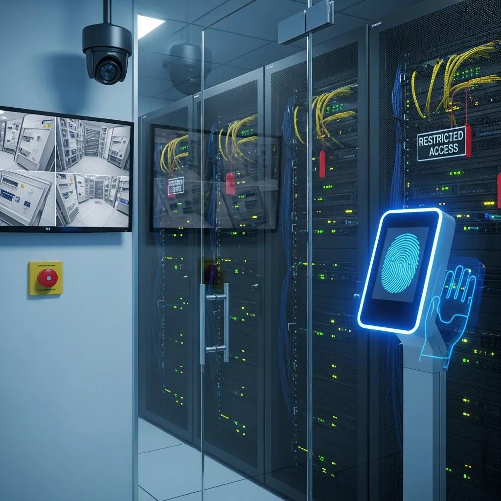 Secure server room with advanced security measures for hybrid cloud environments