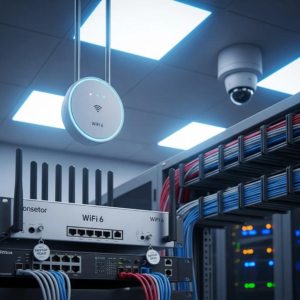Secure server room with advanced WiFi 6 networking equipment