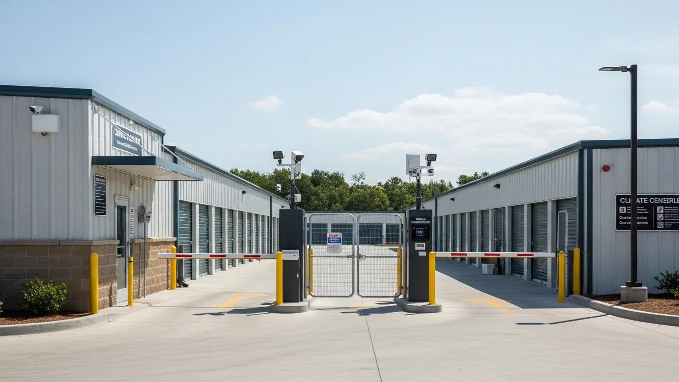 Secure storage facility with surveillance systems and controlled access measures