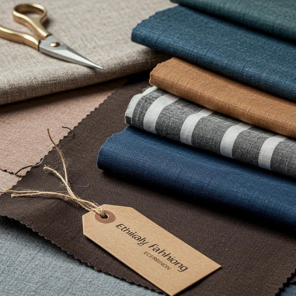 A beautiful selection of ethically sourced fabrics, highlighting rich textures and vibrant colors, underscoring our commitment to sustainable fashion practices.