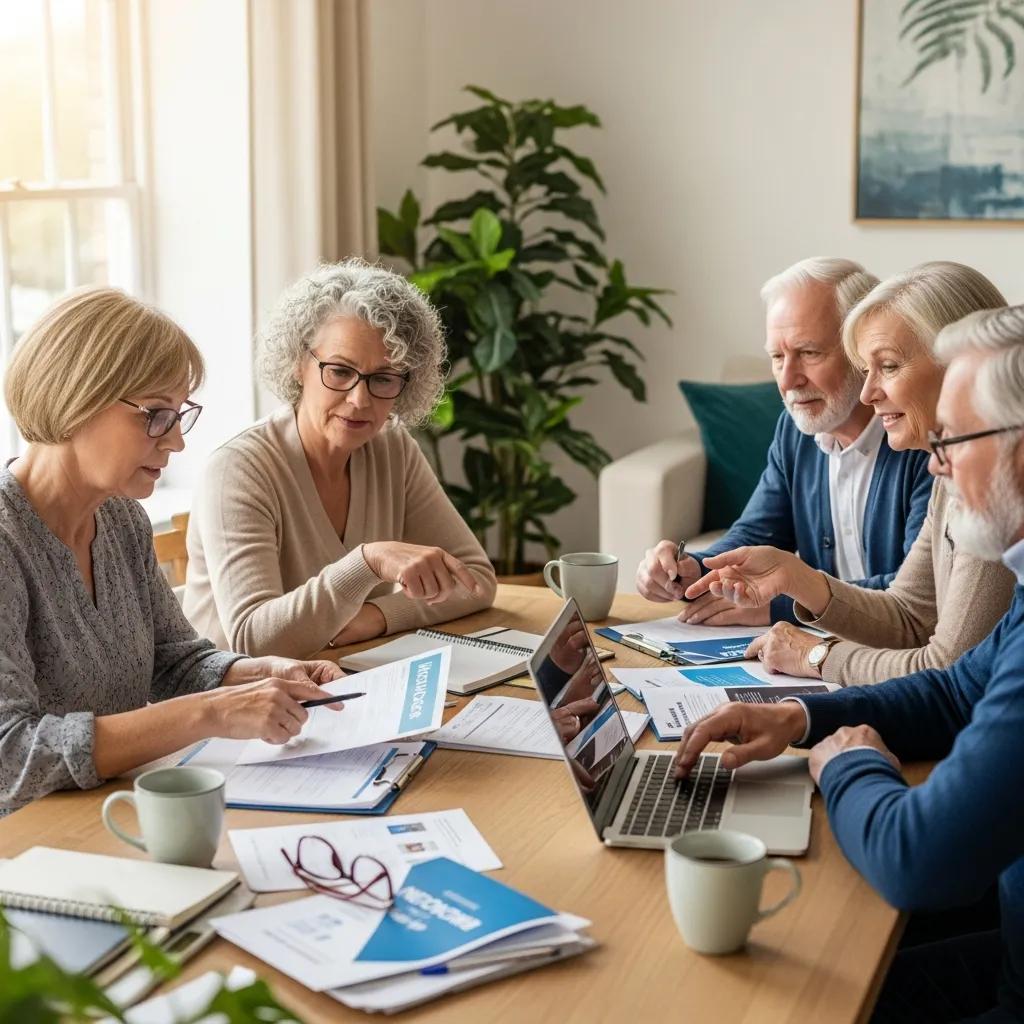 Seniors discussing Medicare options in a cozy, inviting setting