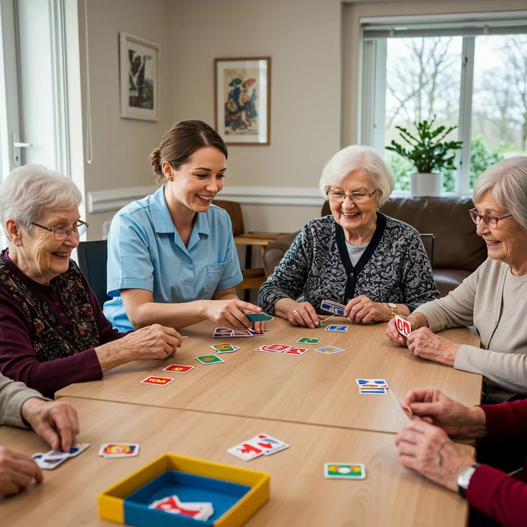 Seniors engaged in a memory game session, illustrating cognitive benefits and social interaction