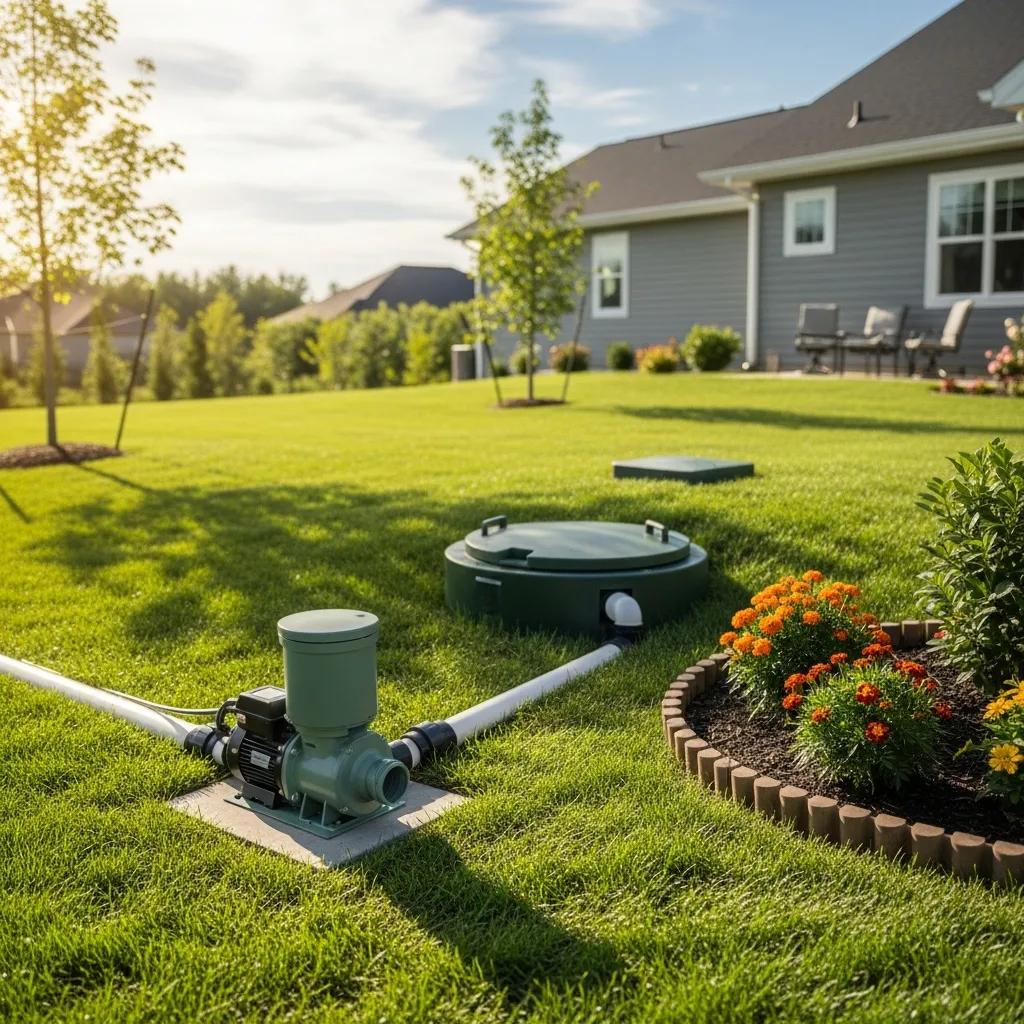 Residential septic pump system showing maintenance and operation