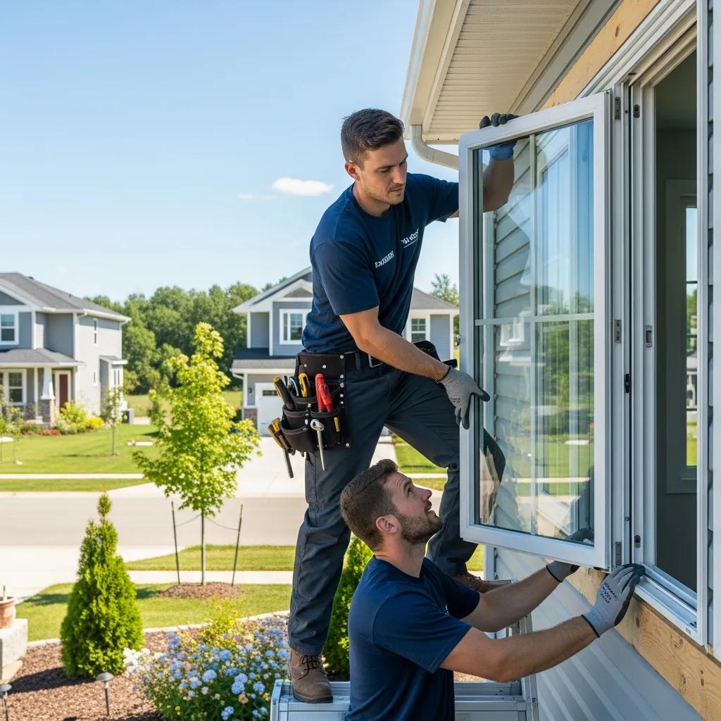 Skilled window installers collaborating on a residential window installation project