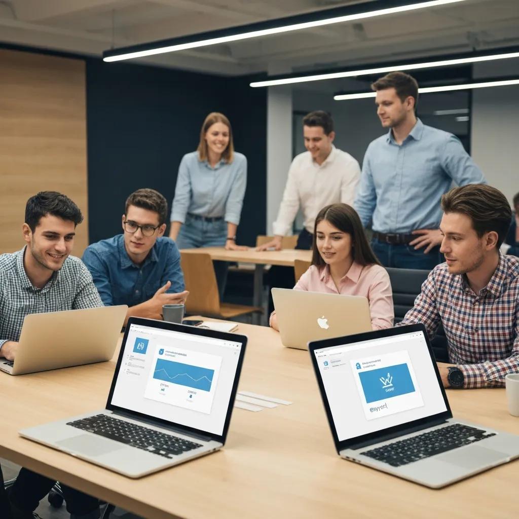 Small business team reviewing cybersecurity controls in a modern office