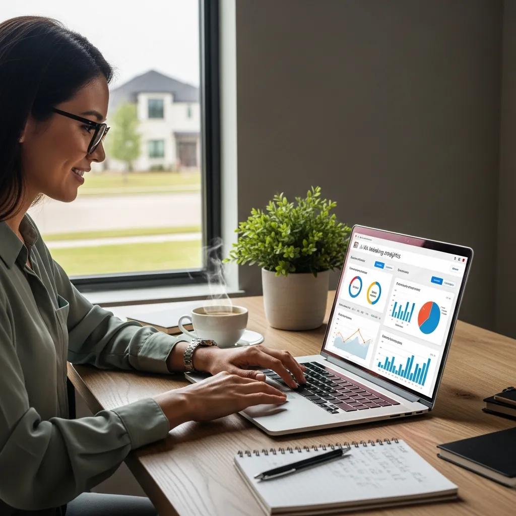 Small business owner in Prosper, TX using AI marketing tools in a modern workspace