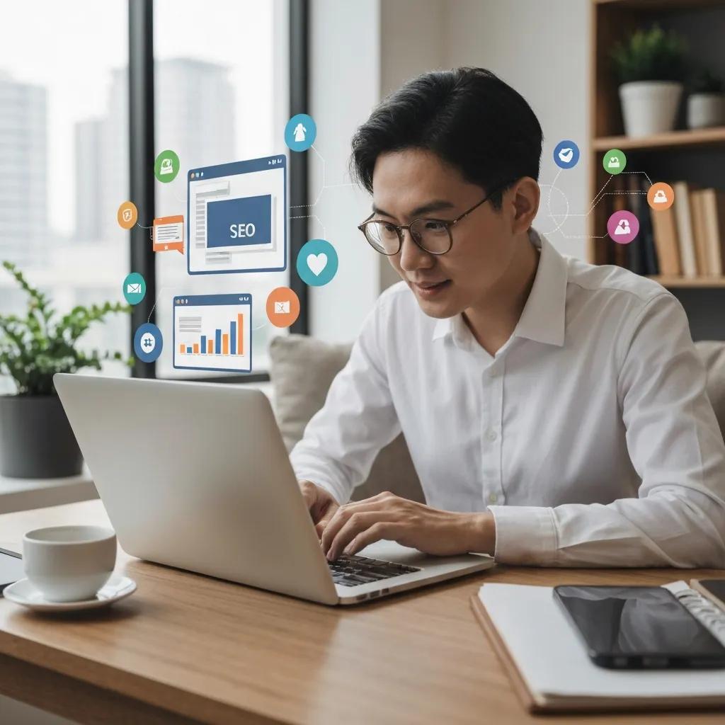 Person interacting with a fast, conversion-focused website on a tablet in a bright workspace