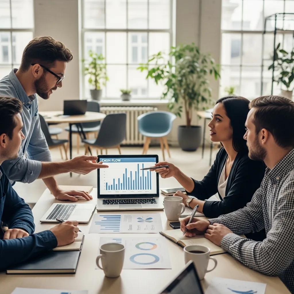 Small business team discussing cash flow