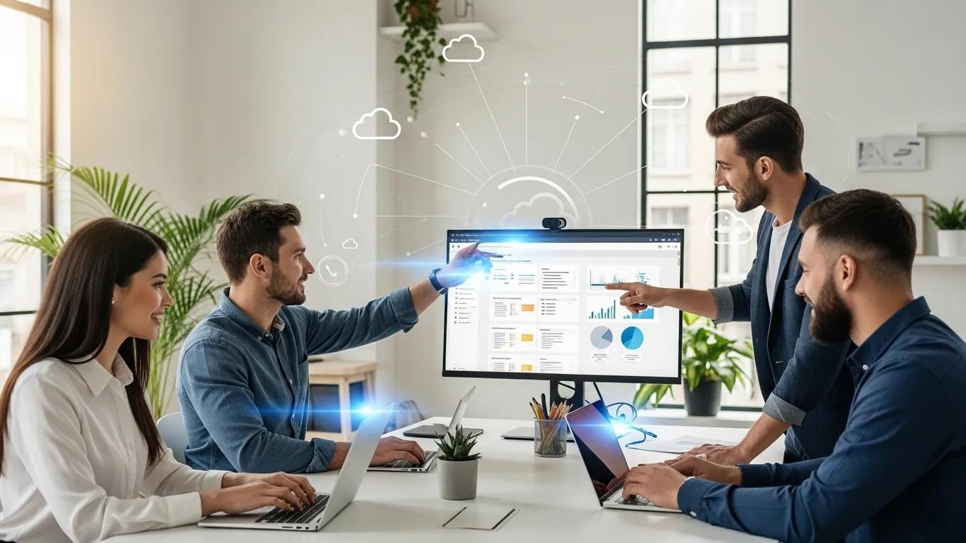 Small business team utilizing cloud technology for improved IT efficiency