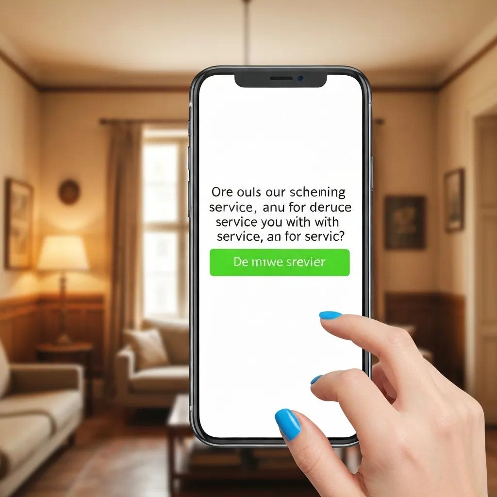Smartphone displaying a text message with a call-to-action for scheduling home service