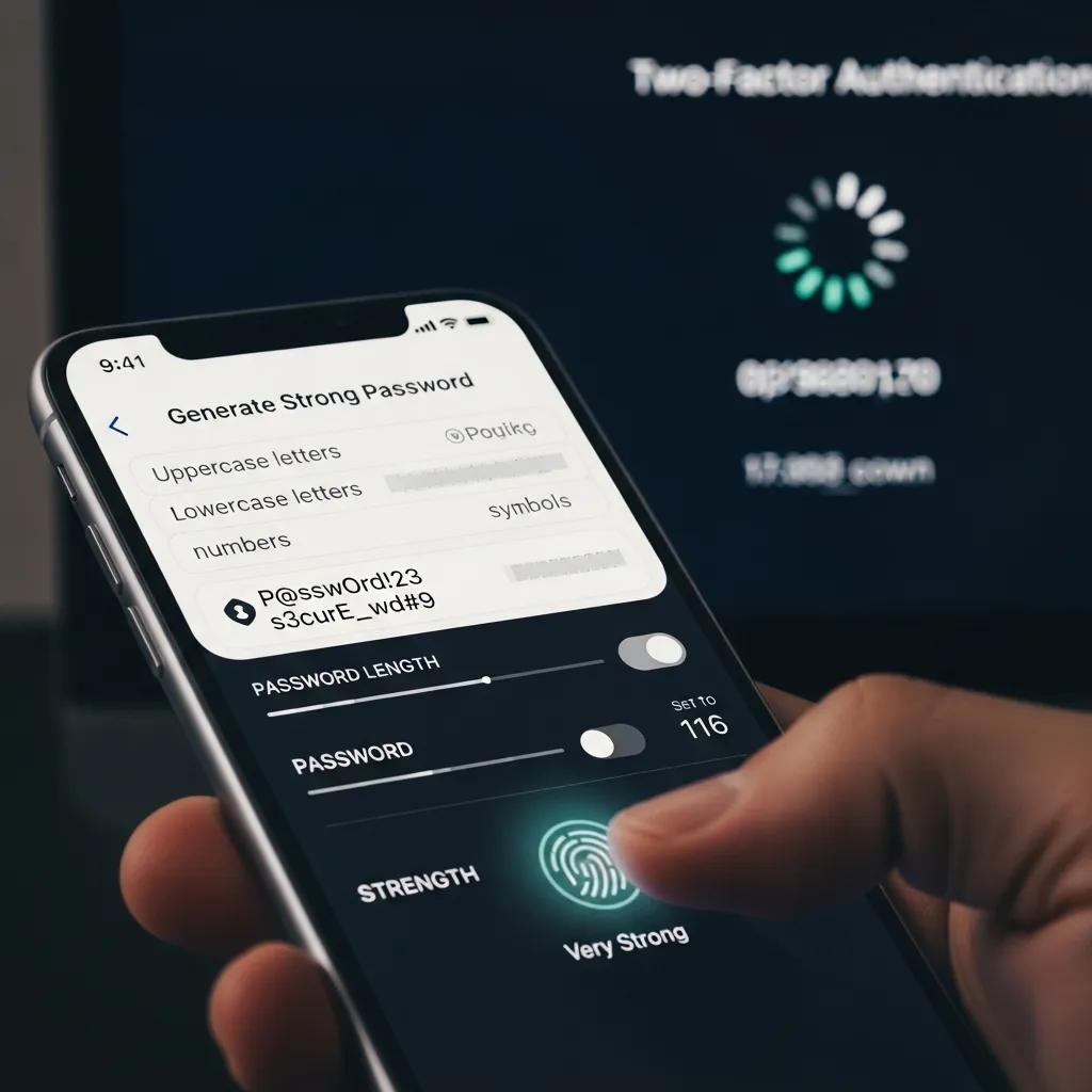 Smartphone showing a password manager app to emphasize secure password storage and multi-factor authentication