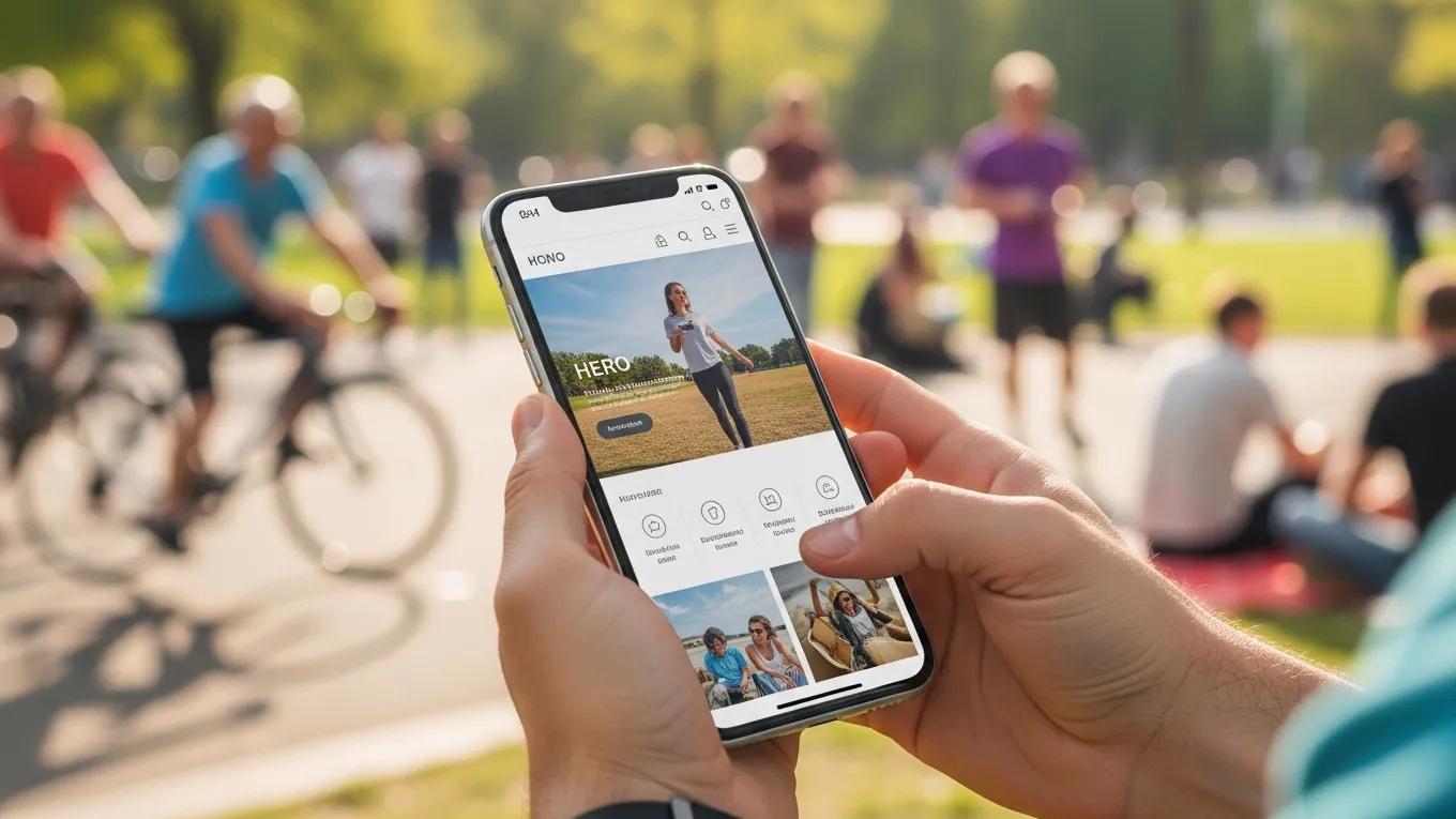 Smartphone showcasing a mobile-optimized website in a vibrant setting