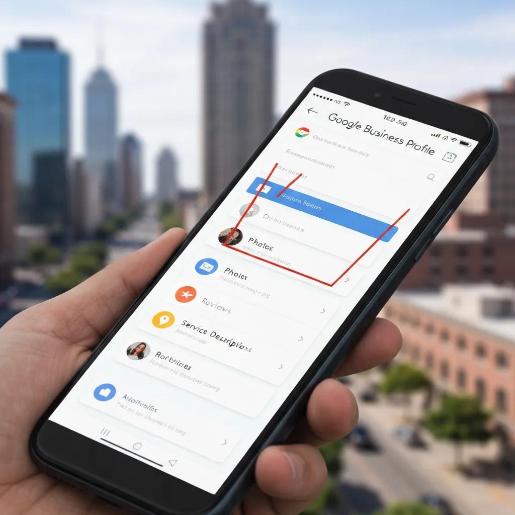 Smartphone view of an optimised Google Business Profile highlighting local SEO elements