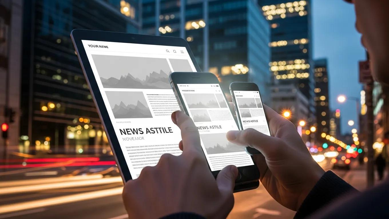Smartphone showing responsive website design in an urban setting