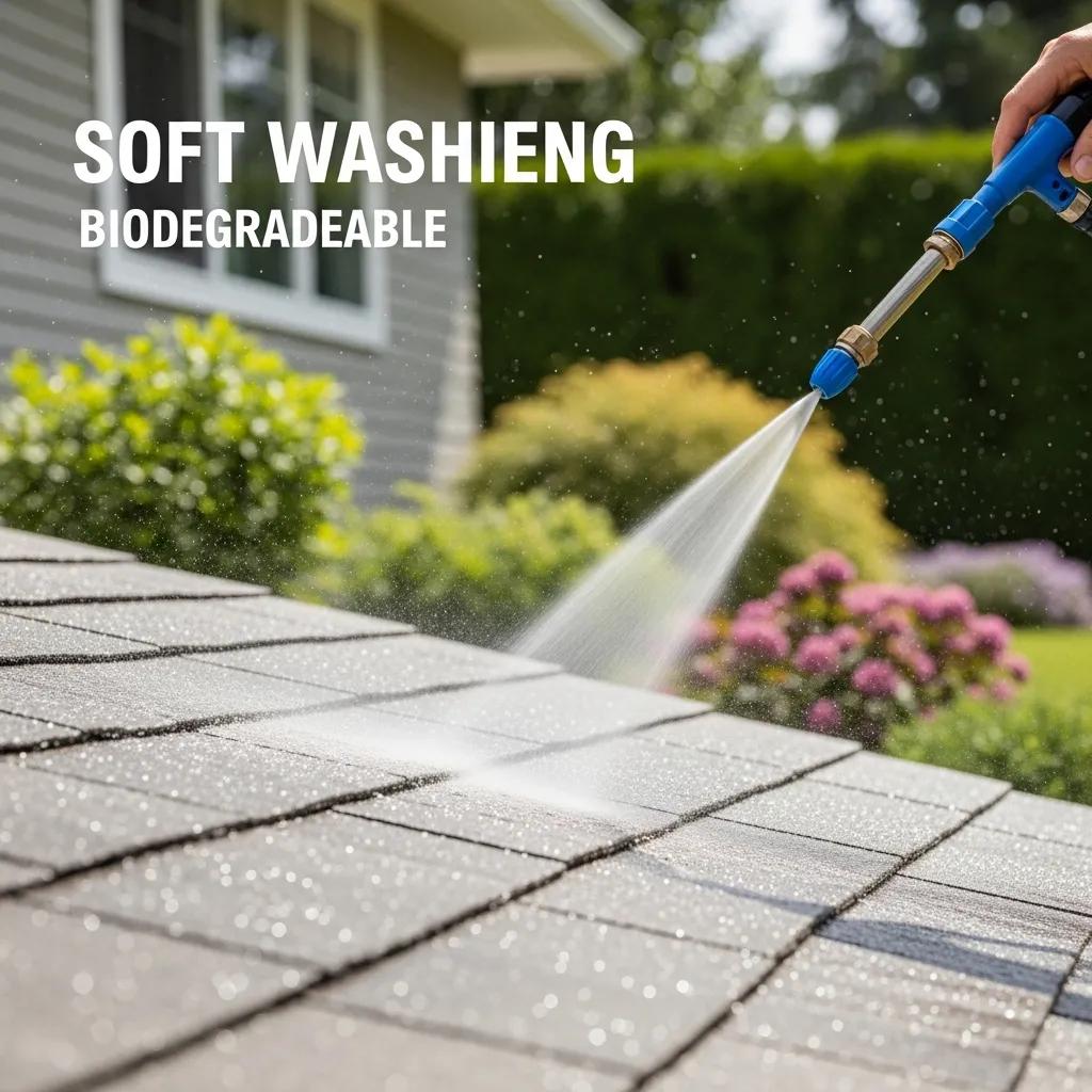 Soft washing on a delicate roof with biodegradable solutions