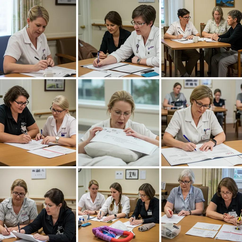 Staff training session focused on dementia care techniques in a memory care facility Staff training session focused on dementia care techniques in a memory care facility