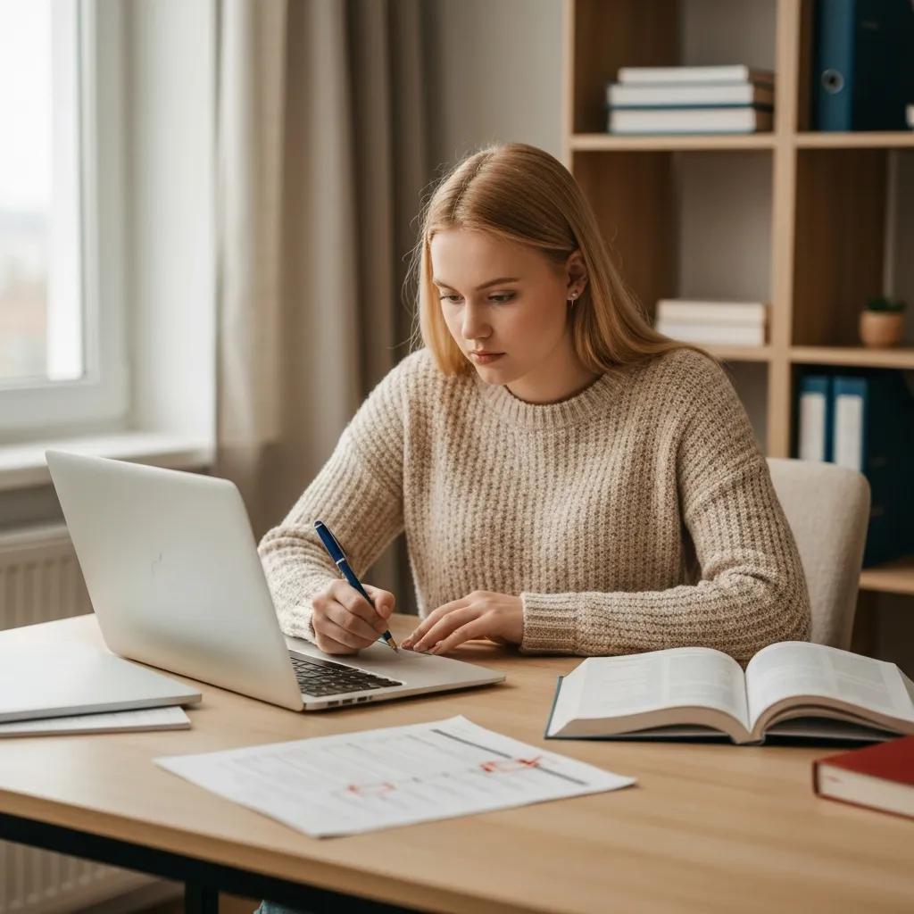 Student checking application documents for study in Germany