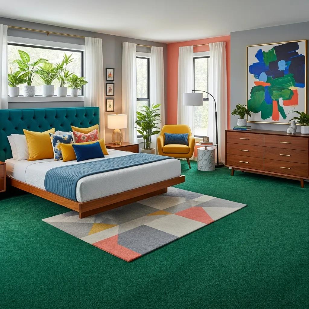Cozy bedroom with plush carpet and contemporary decor