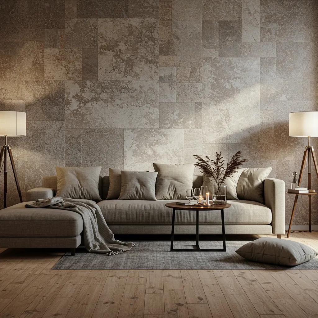 Stylish interior design featuring a mix of textures in flooring, walls, and furnishings for cohesive decor