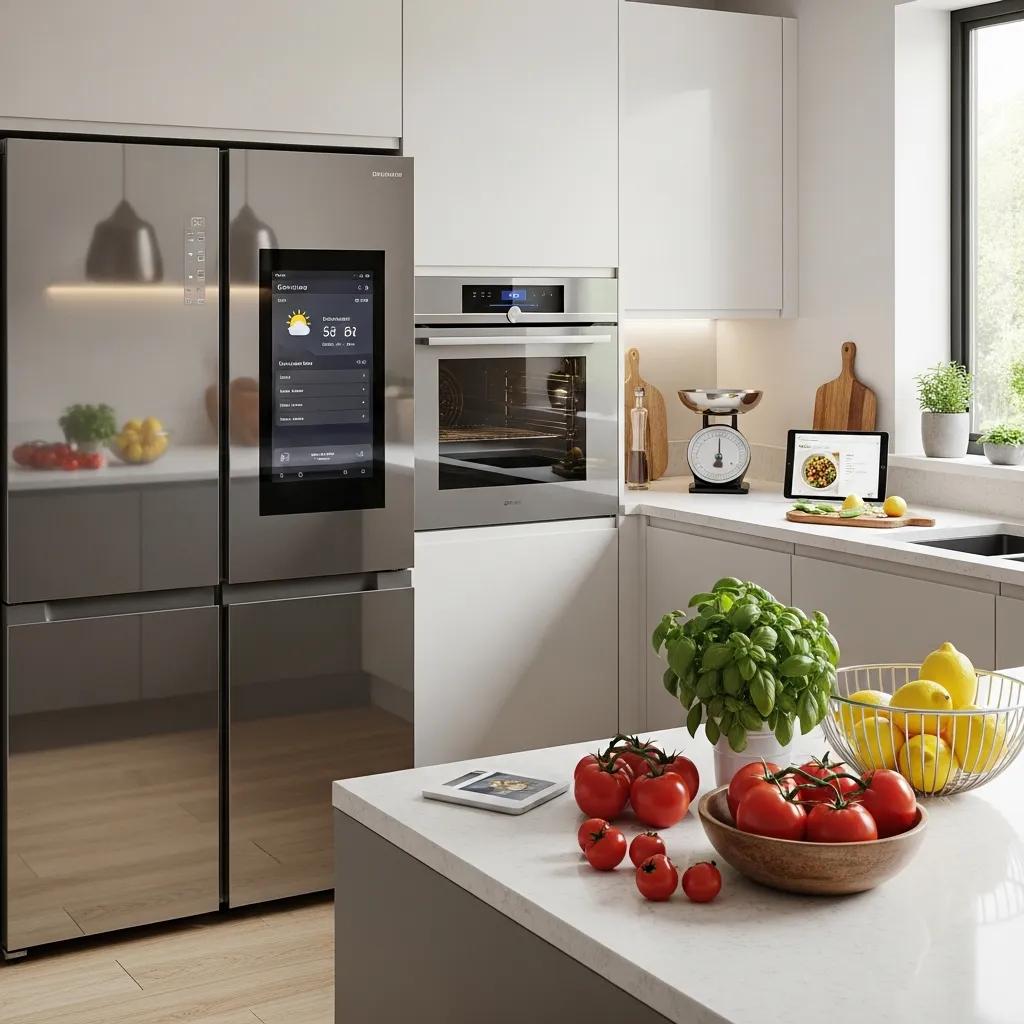 Modern kitchen featuring connected appliances for easier cooking