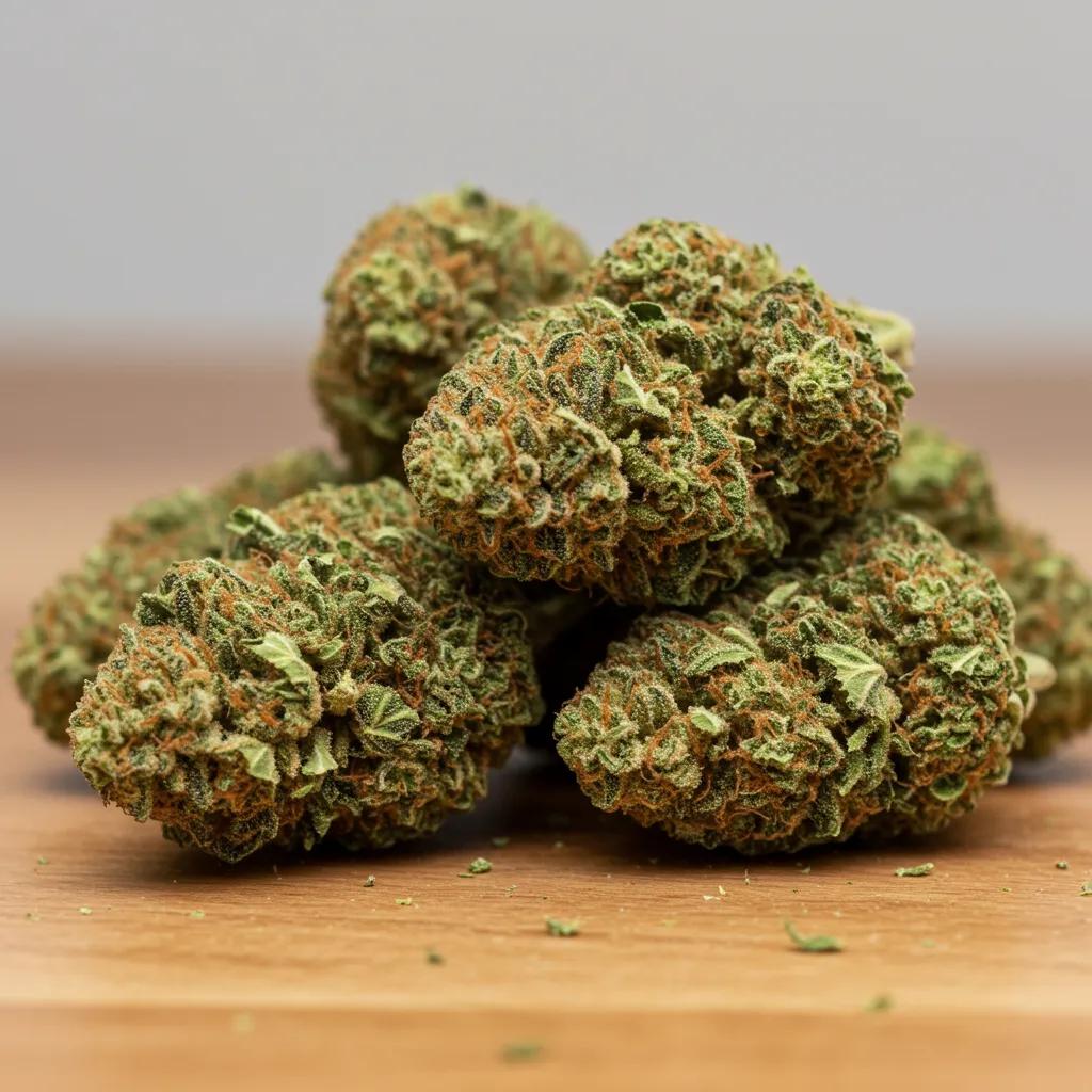 Super Sour Diesel cannabis plant with bright green leaves and dense buds, representing its energizing effects