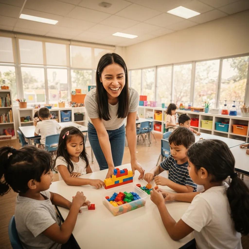 Teacher facilitating a child-centered learning environment with engaged children