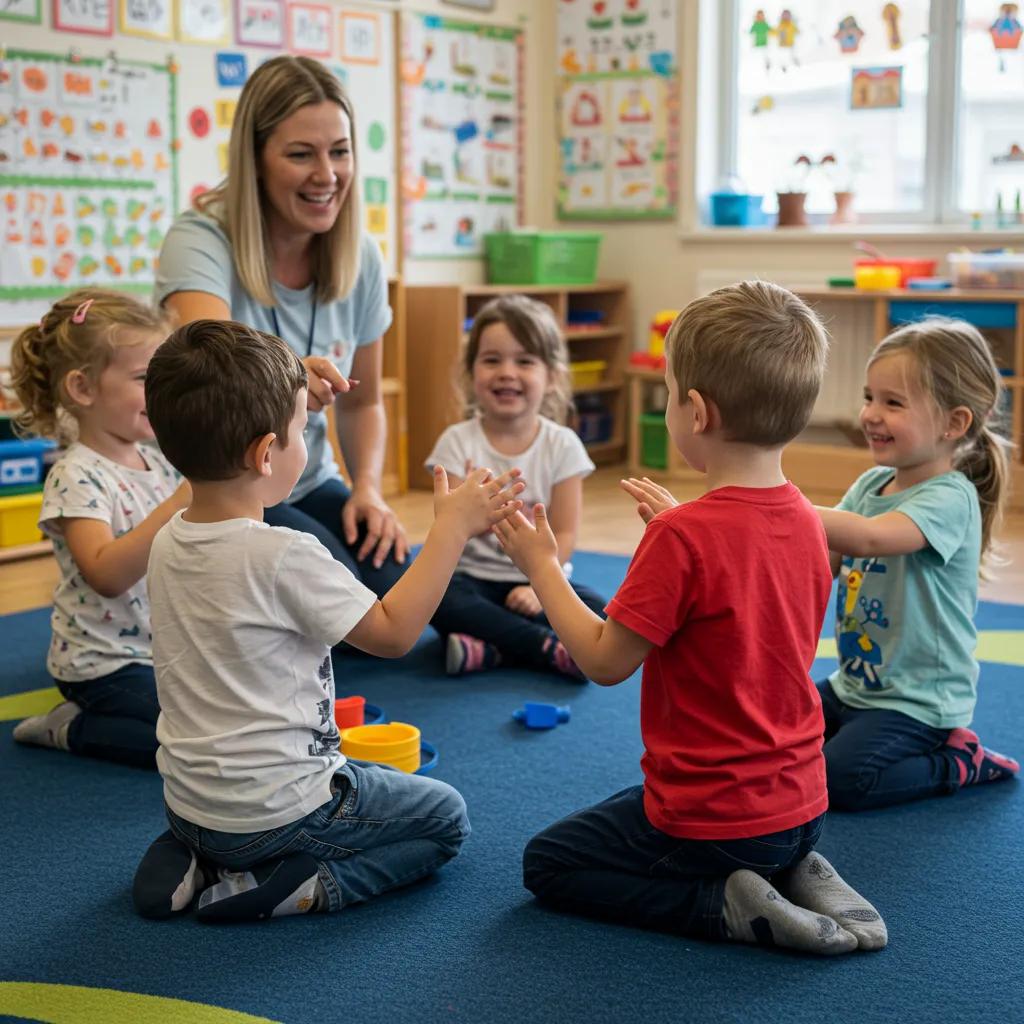 Teacher facilitating social-emotional learning during circle time with preschool children