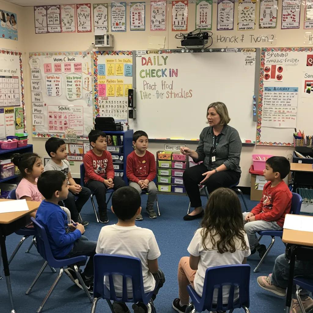 Students following a daily schedule in a structured classroom environment emphasizing predictable routines