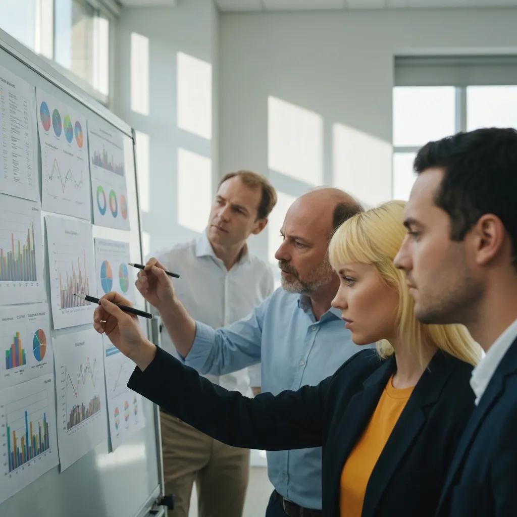 Team analyzing data for AI visibility audits in a conference room