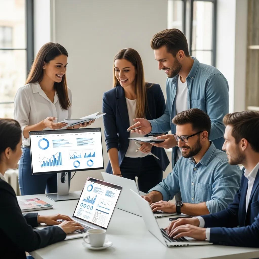 Team reviewing website performance and optimisation in a modern office