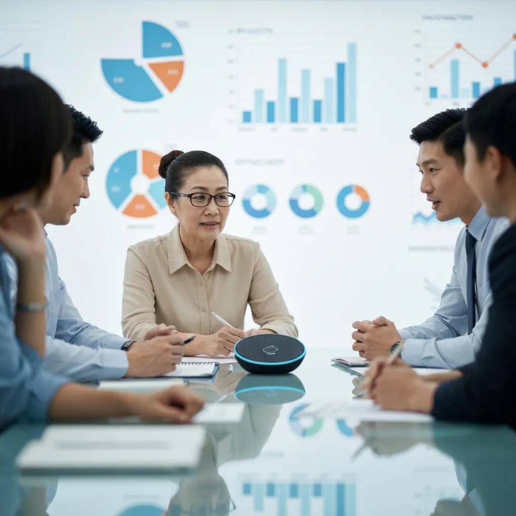 Team reviewing secure voice AI benefits in a collaborative meeting Team reviewing secure voice AI benefits in a collaborative meeting