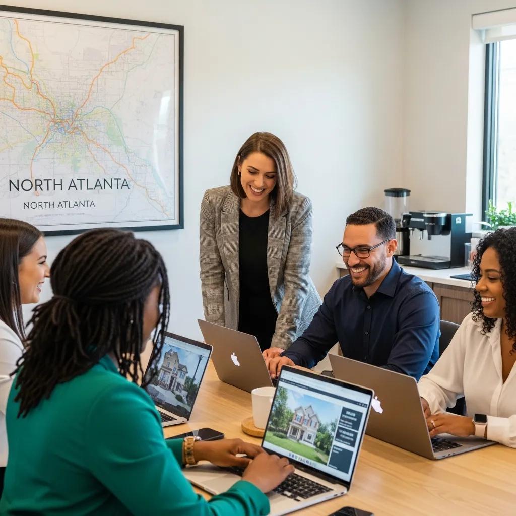 Team Haigh Realty agents collaborating in a modern office setting, emphasizing client-centric real estate services