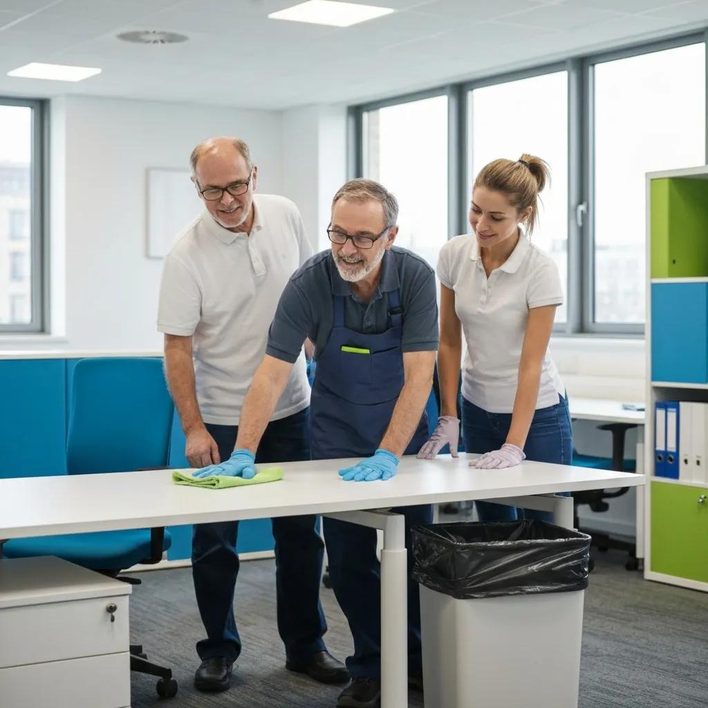 Team of cleaners working together in a modern office — office cleaning services