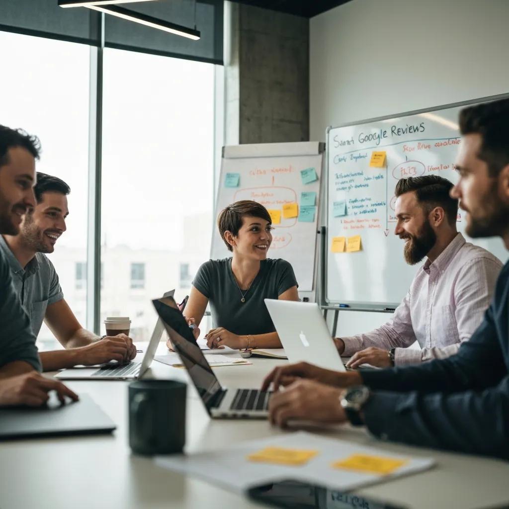 Team strategizing effective methods for maintaining consistent Google reviews in a collaborative environment