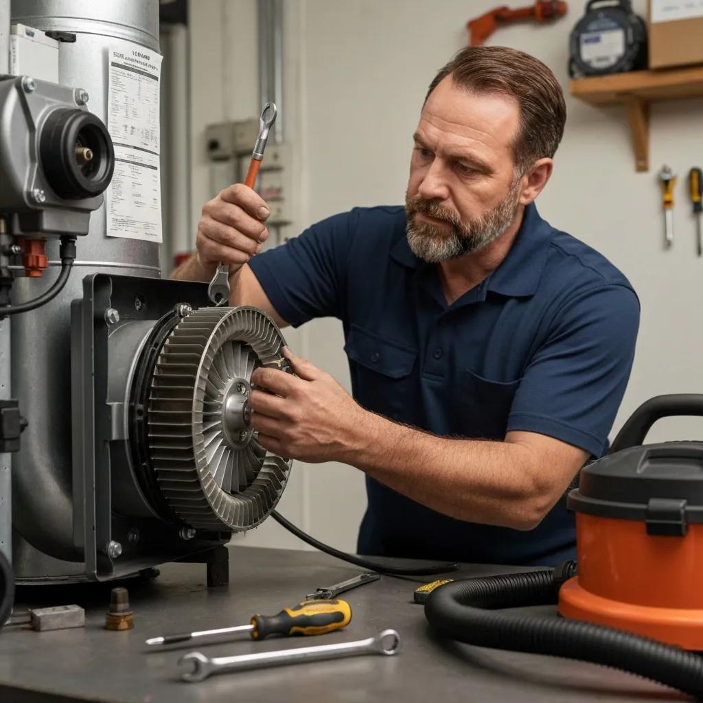 Technician inspecting heating system components to identify common noises and issues