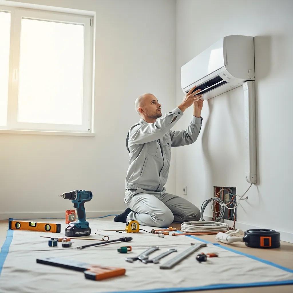 Frascona technician installing a new household air conditioning unit