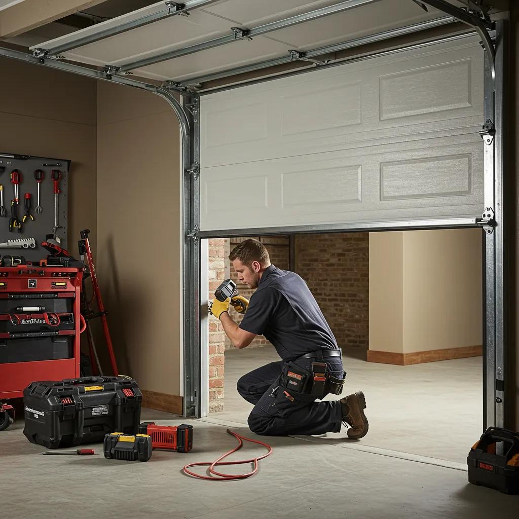 MTL Door PRO technician expertly installing a new garage door during an emergency in Montreal