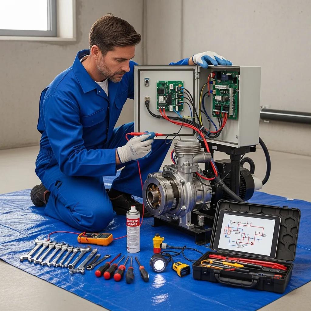 Technician inspecting a septic pump — routine maintenance keeps systems reliable