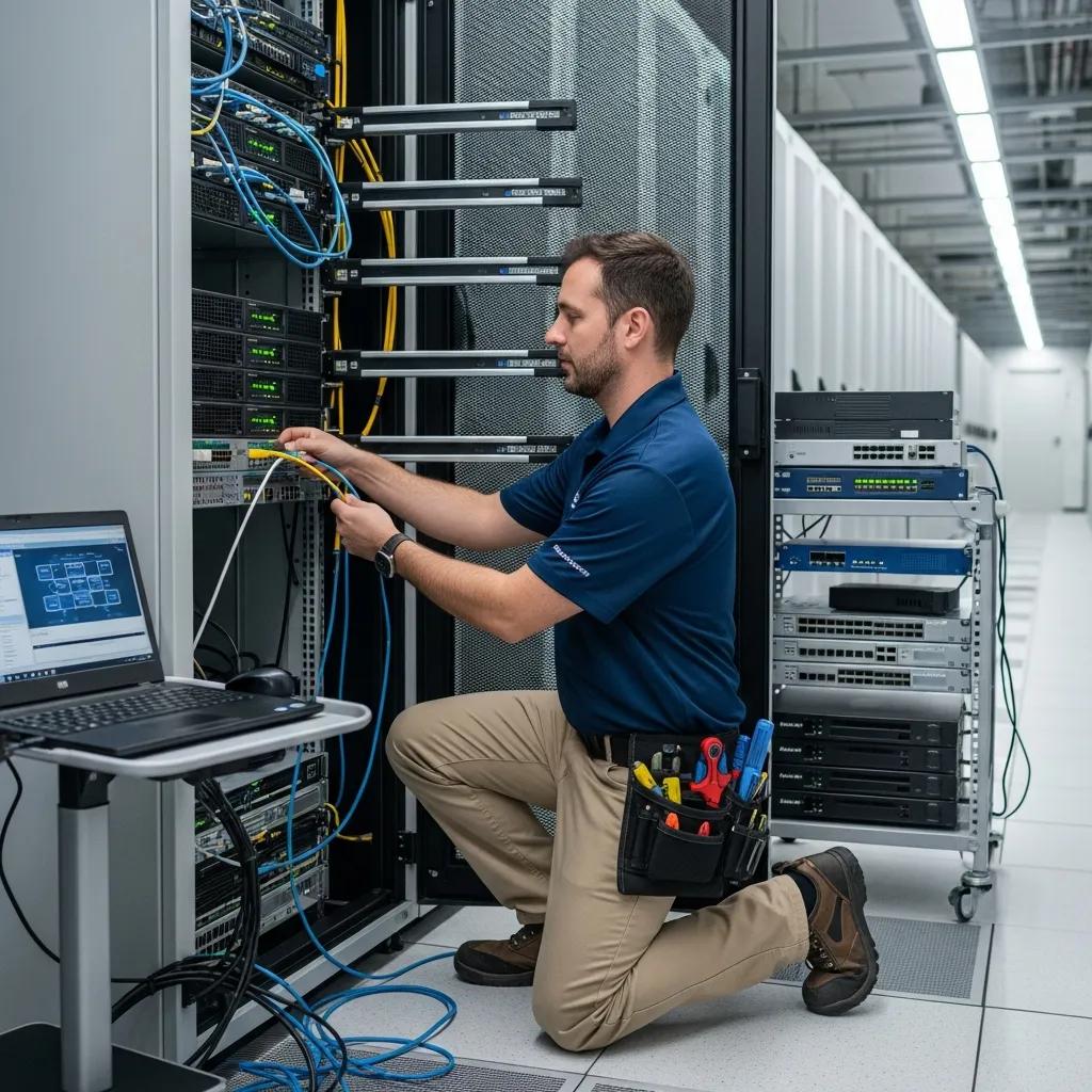 Technician providing on-site IT support for hardware issues