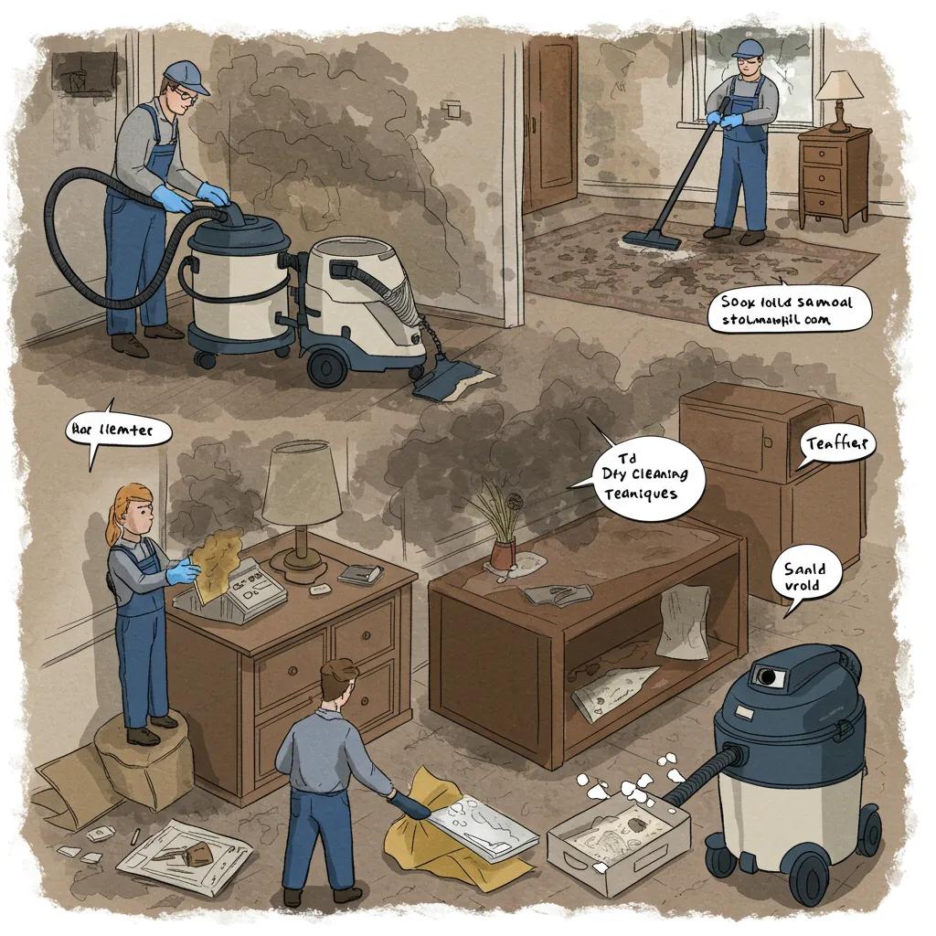 Technicians performing professional soot removal techniques during puff back cleanup