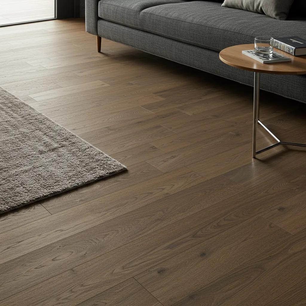 Textured brushed wood flooring in a stylish interior highlighting its unique characteristics
