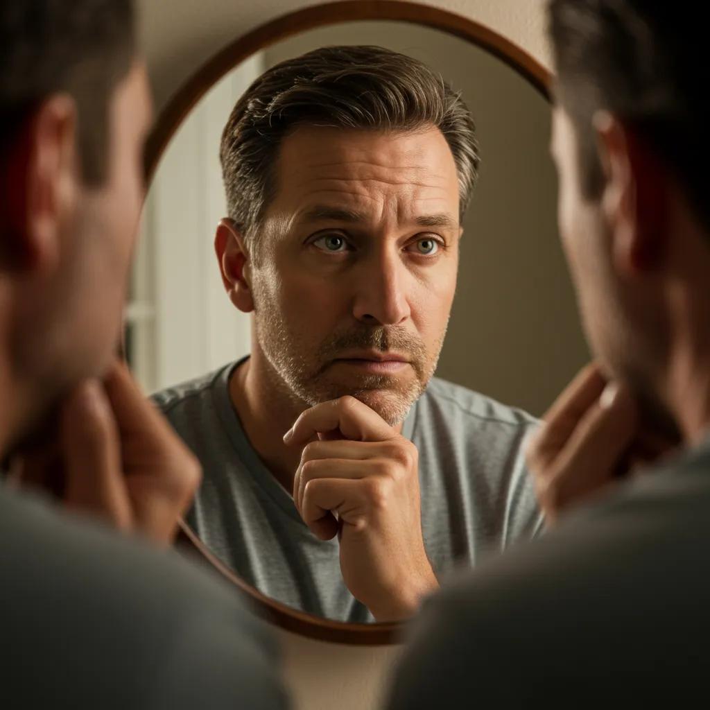 Thoughtful middle-aged man reflecting on signs of low testosterone