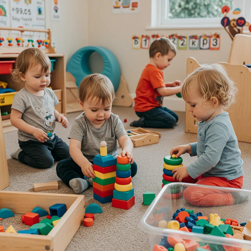 Toddlers engaging with open-ended materials in a flexible learning environment