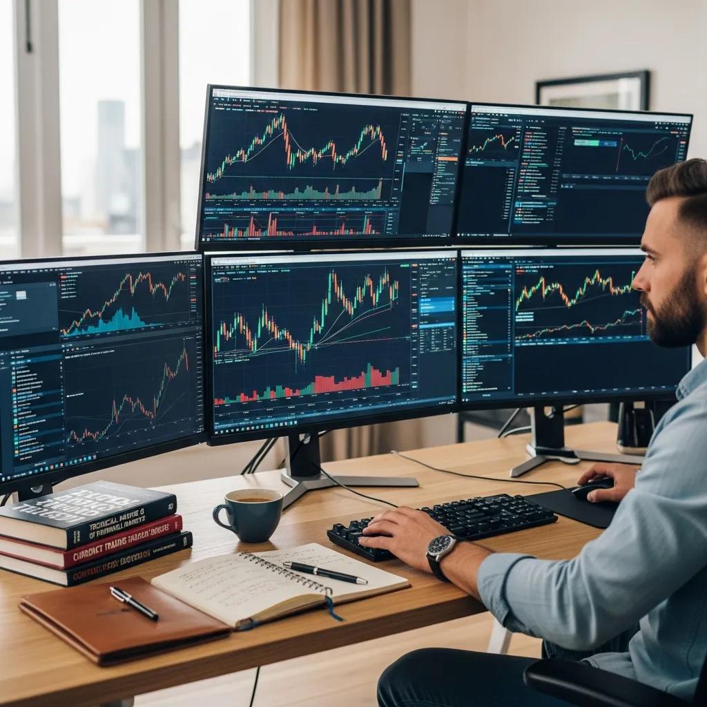 Trader analyzing forex charts in a modern workspace, highlighting strategies to maximize returns