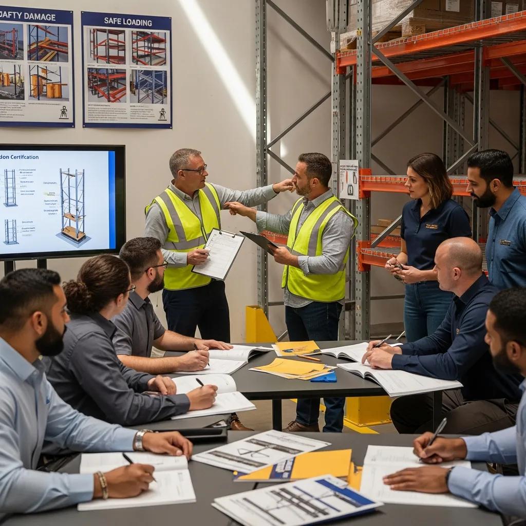 Training session for rack inspection certification with engaged employees