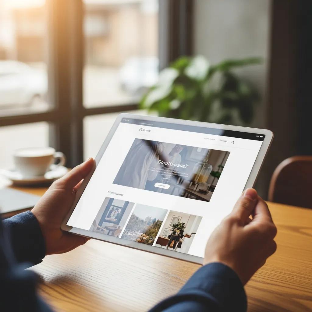 Person using a tablet and smiling at a fast, easy website Person using a tablet and smiling at a fast, easy website
