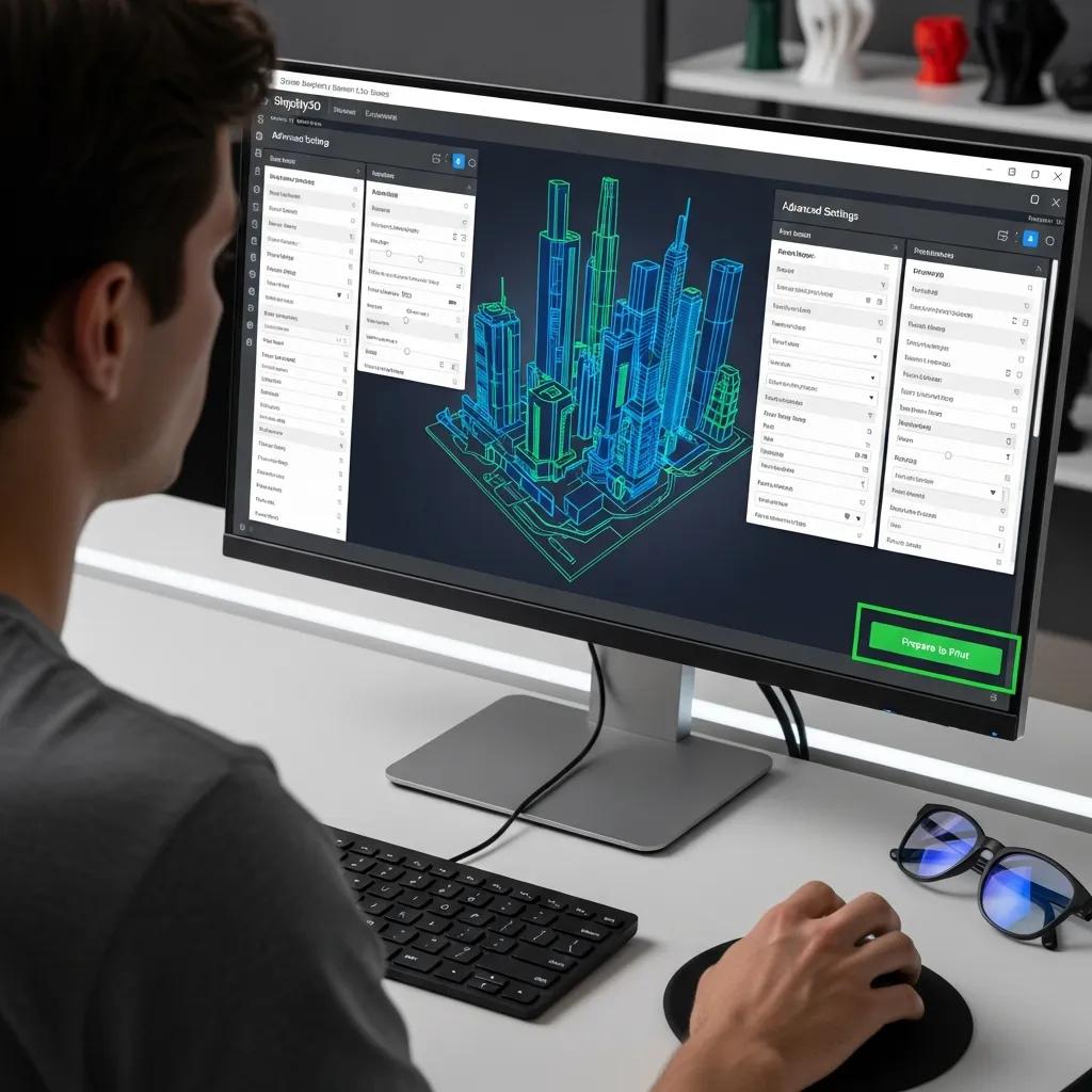 User interacting with Simplify3D software showcasing its unique features