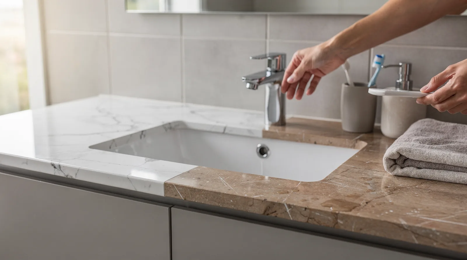 Granite offers a naturally heat-resistant surface with unique patterns, giving it high durability against hot
