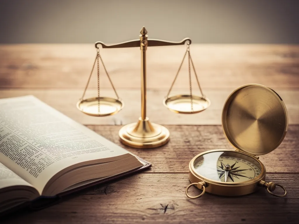Scales of justice and a guiding path symbolizing legal counsel for injury claims