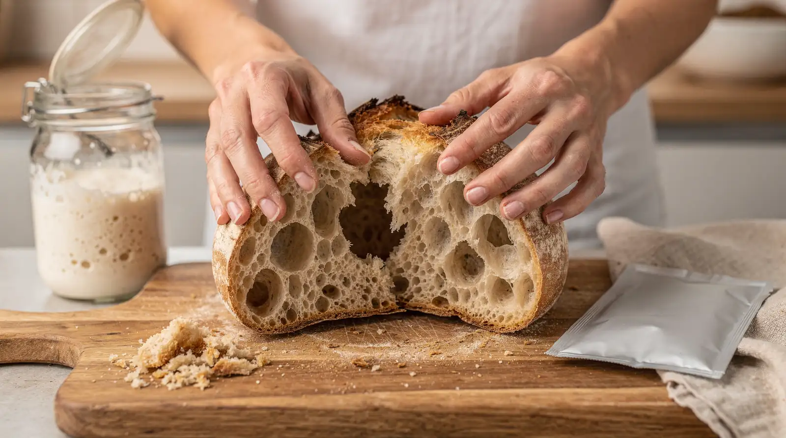 Sourdough starter delivers a distinct tang and nourishing nutritional value that a commercial yeast packet